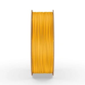 Rolă filament PLA FiberWORKS galben, vedere laterală a filamentului înfășurat