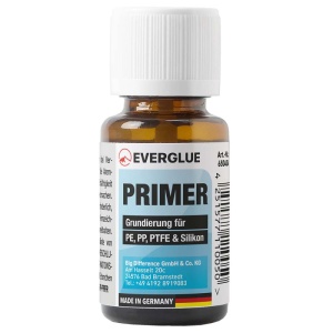 Everglue Primer flacon sticla bruna 15ml inchis, eticheta cu specificatii PE PP PTFE si Silikon, made in Germany