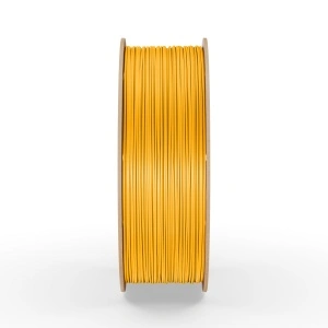 Rolă filament PETG FiberWORKS galben, vedere laterală a filamentului înfășurat