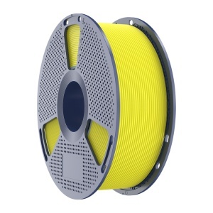Rolă de Filament Sunlu PETG High-Speed Matte Yellow 1kg integrată într-un sistem de printare 3D.