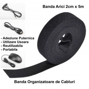 Banda cu arici tip VELCRO 2cm x 5m negru