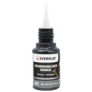 Everglue Super Glue negru rezistent la impact 20g, flacon dozator fără capac cu vârful vizibil