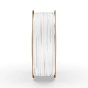 Rolă filament PLA FiberWORKS alb, vedere laterală a filamentului înfășurat