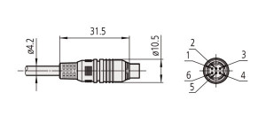 Cablu de conexiune U-WAVE-T E, tip rotund cu 6 pini, Mitutoyo, 02AZD790E 3