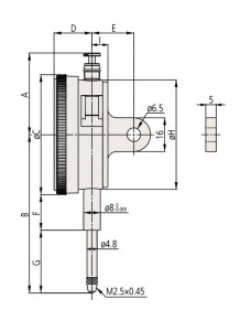 Ceas comparator, Mitutoyo, spate plat, jeweled bearing, rezistent la socuri, domeniu 30 mm, gradatie 0,01 mm, 2052AB 3