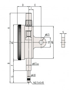 Ceas comparator, Mitutoyo, spate plat, jeweled bearing, rezistent la socuri, domeniu 20 mm, gradatie 0,01 mm, 2050AB-19 2