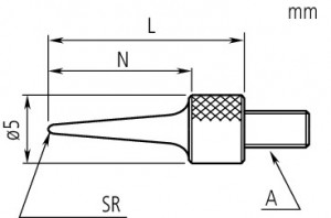 Element de contact palpator tip ac, Mitutoyo, M2,5x0,45 R=0,2 mm, lungime 17 mm, otel, metric, 137413 2