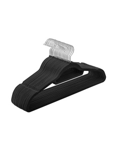 Bársony vállfa szett, Songmics, fekete, 43.5 cm, 20 db-os