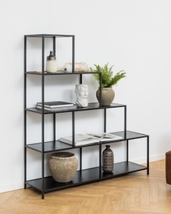 Biblioteca Seaford, Negru, 150x135x35 cm - Img 2