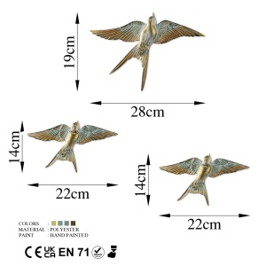 Fali dekoráció, Flying Swallow, arany, 28x19x2 cm - Img 7