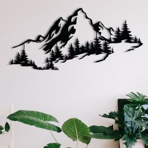 Fém fali dekoráció, Mountain, fekete, 67x30 cm