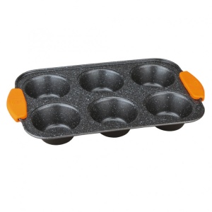 Muffinsütő tepsi szilikon fogantyúval, 6 formájú, Orange BH/1137