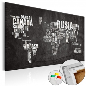 Parafa kép Mundo Negro [Cork Map], 90x60 cm