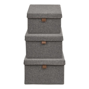 Set 3 piese Cutii de depozitare textile Noto, Gri inchis, 38x26x16 cm - Img 4