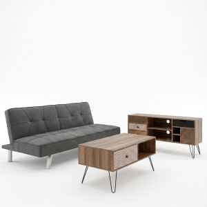 Set dormitor studenti canapea, comoda TV si masuta de cafea, 3 buc, Travis Boho, Antracit, 175x83x74 cm - Img 2