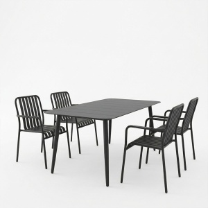 Set masa si scaune dining, 5 buc, Heven Vista, Pako, Negru 150x80x72 cm - Img 2