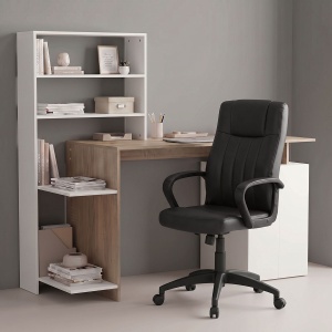 Set mobilier studenti birou cu biblioteca si scaun birou, 2 buc, Wisom, Sonoma, 146.3x55x128.8 cm