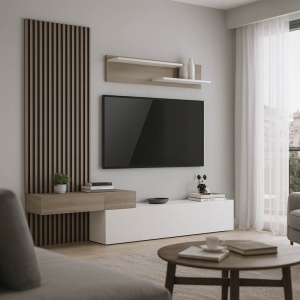 TV komód szett, Litende, fehér, 249.4x42.2x199.5 cm - Img 1