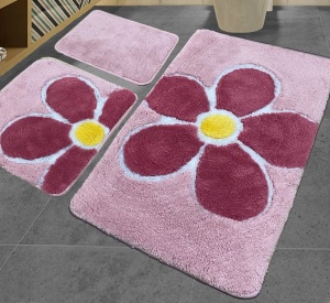 3 darabos fürdőszobai szőnyeg szett, Flower Pembe, akril