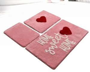 3 darabos fürdőszobai szőnyeg szett, Home Sweet Home Pink, akril
