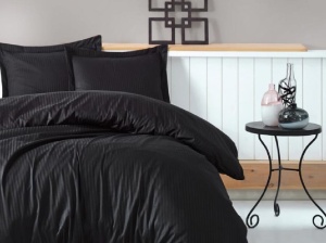 Ágyneműhuzat, Elegant Stripe, fekete, Deluxe szatén