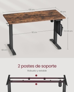 Állítható íróasztal, Vasagle, barna, 120x60x120 cm - Img 2