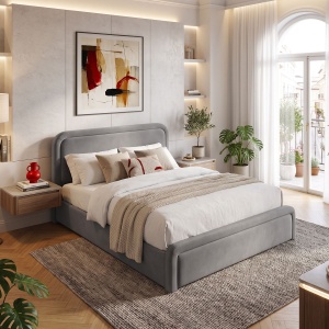 Cadru de pat cu spatiu de depozitare Bendy, Antracit, 222x133x110 cm