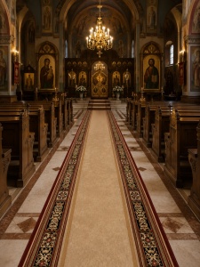 Covor biserica Traversa, Lotos, Rosu, 120x300 cm, Delta Lotos 518 120 - Img 4
