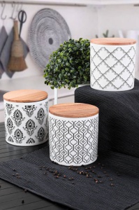 Élelmiszertároló doboz szett, 6 darabos, Ares, 12 cm, fehér-fekete