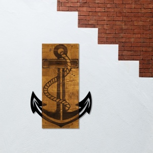 Fa és fém kép Anchor, dió, 41x58 cm