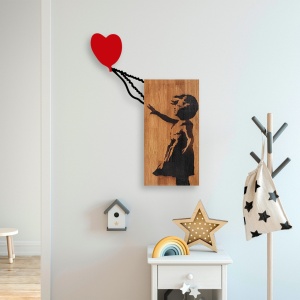 Fa és fém kép Banksy, dió, 83x60 cm