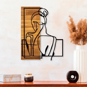 Fa és fém kép Woman, fekete, 39x3x50 cm