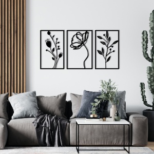 Fém fali kép Flowers, fekete, 70x39 cm