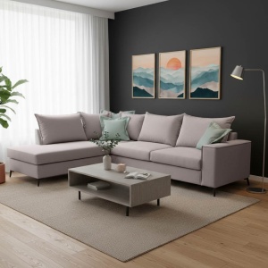 Jobbos sarokkanapé, Boston, elefánt - égszínkék, 290x235x95 cm