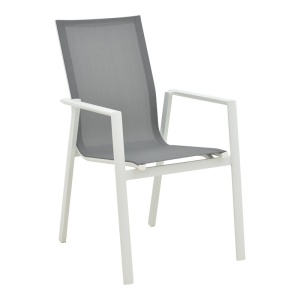 Kerti szék Dashiell, fehér fém, világosszürke textil, 71x58x94 cm - Img 1