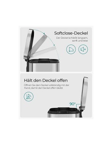 Konyhai szemetes 30L, Songmics, Soft Close, ezüst - Img 3