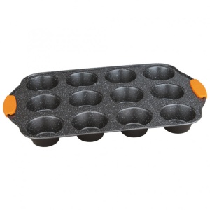 Muffinsütő tepsi szilikon fogantyúval, 12 formájú, Orange BH/1138
