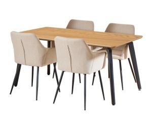 Set 5 piese Masa dining si Scaune Cadiz V3, Natural, 75x160x90 cm - Img 2