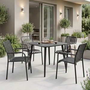 Set masa si scaune dining, 5 buc, Heven Vista, Pako, Negru 80x80x72 cm