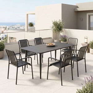 Set masa si scaune dining, 7 buc, Heven Vista, Pako, Negru 150x80x72 cm