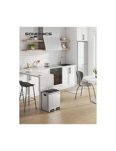 Szelektív hulladékgyűjtő belső fogantyúkkal, Songmics, LTB30H, 2 x 15L, ezüst / fekete - Img 2