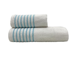 Törölköző szett 2 darabos, HT2A, fehér-türkiz, 100% pamut, 50x90 és 70x140 cm