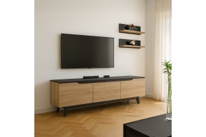 TV komód szett, Kasia, tölgy-fekete, 180x35x48.5 cm