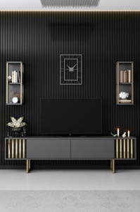 TV-szekrény, Gold, Antracit-Fekete - Img 2