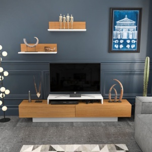 TV-szekrény, Lusi, Fehér, Teak