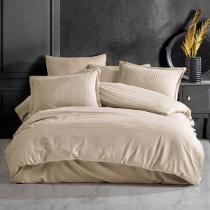 Ágyneműhuzat, Stripe Satin V7 Beige, deluxe szatén