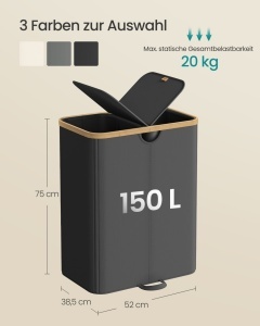 Cos de rufe Songmics, Roxanne, Negru, 52x38.5x75 cm - Img 5