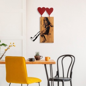 Fa és fém kép Banksy, dió, 50x80x3 cm