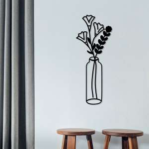 Fém fali kép Flower, fekete, 24x60 cm