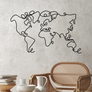 Fém fali kép World, fekete, 120x70x1.5 cm